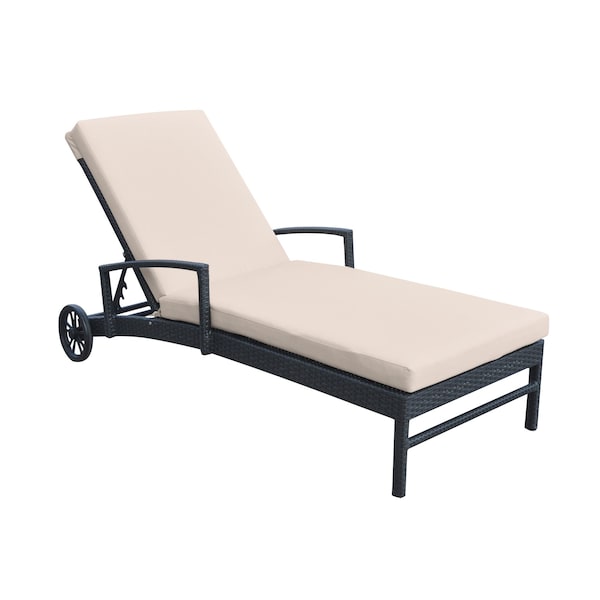 Armen Living Vida Outdoor Wicker Lounge Chair with Water Resistant Beige Fabric Cushion LCVILOBE - main